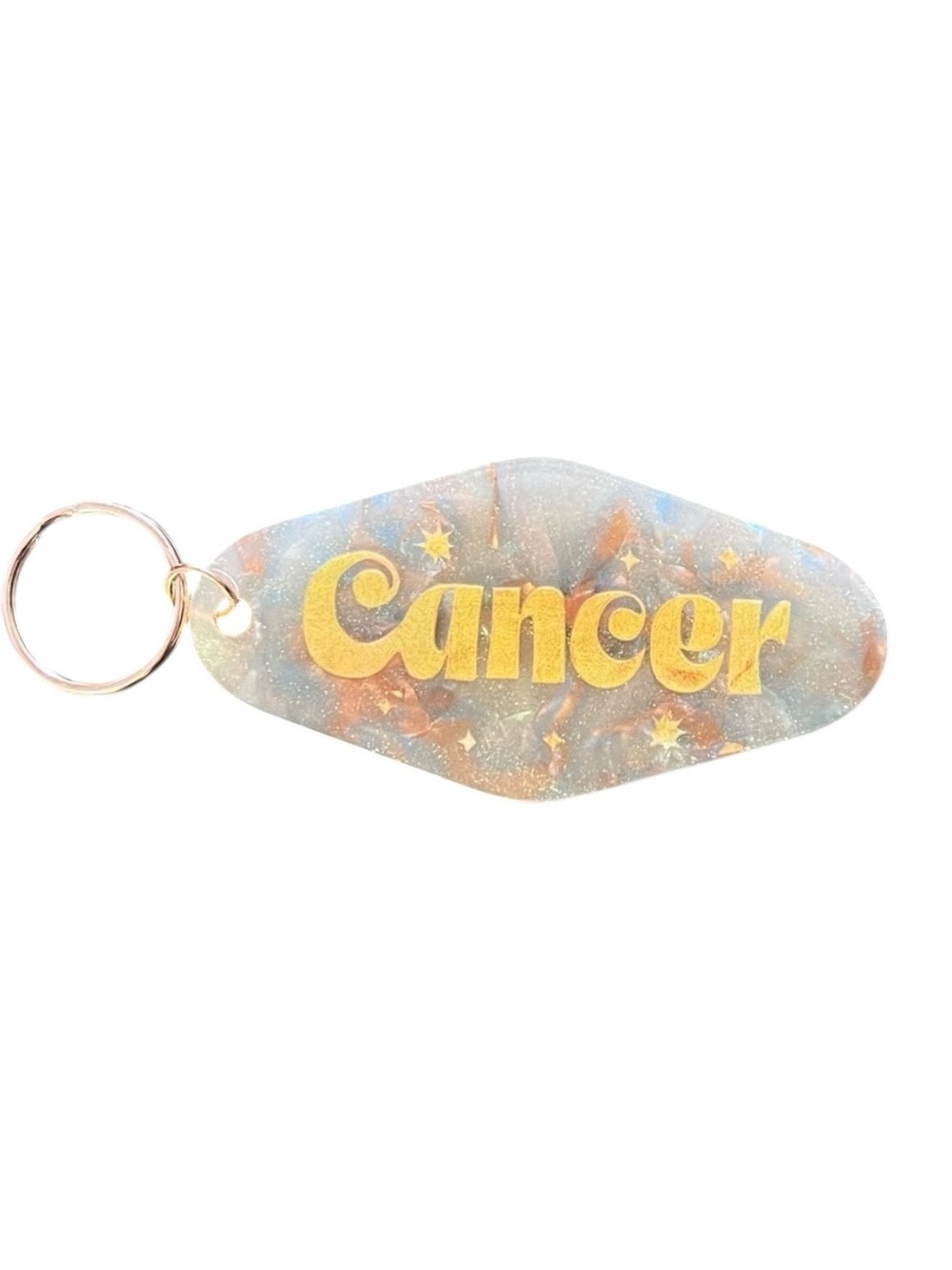 Cancer Rose Gold Star Glitter Astrological Zodiac Sign June 21 July 22 Keychain